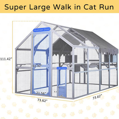 Large Catio Outdoor Cat Enclosure,Large Cat Run with Bridges,Walks,Wooden Feral Cats Shelter with Waterproof and UV Proof Canopy image 3