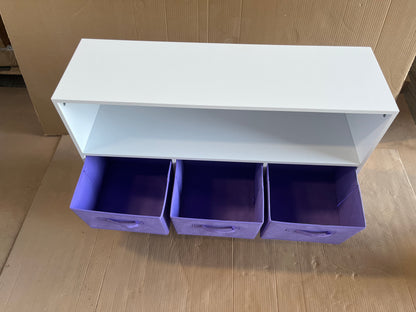 Kids bookcase with Collapsible Fabric Drawers, Children's Book Display, Toy Storage Cabinet Organizer, White/Purple image 2