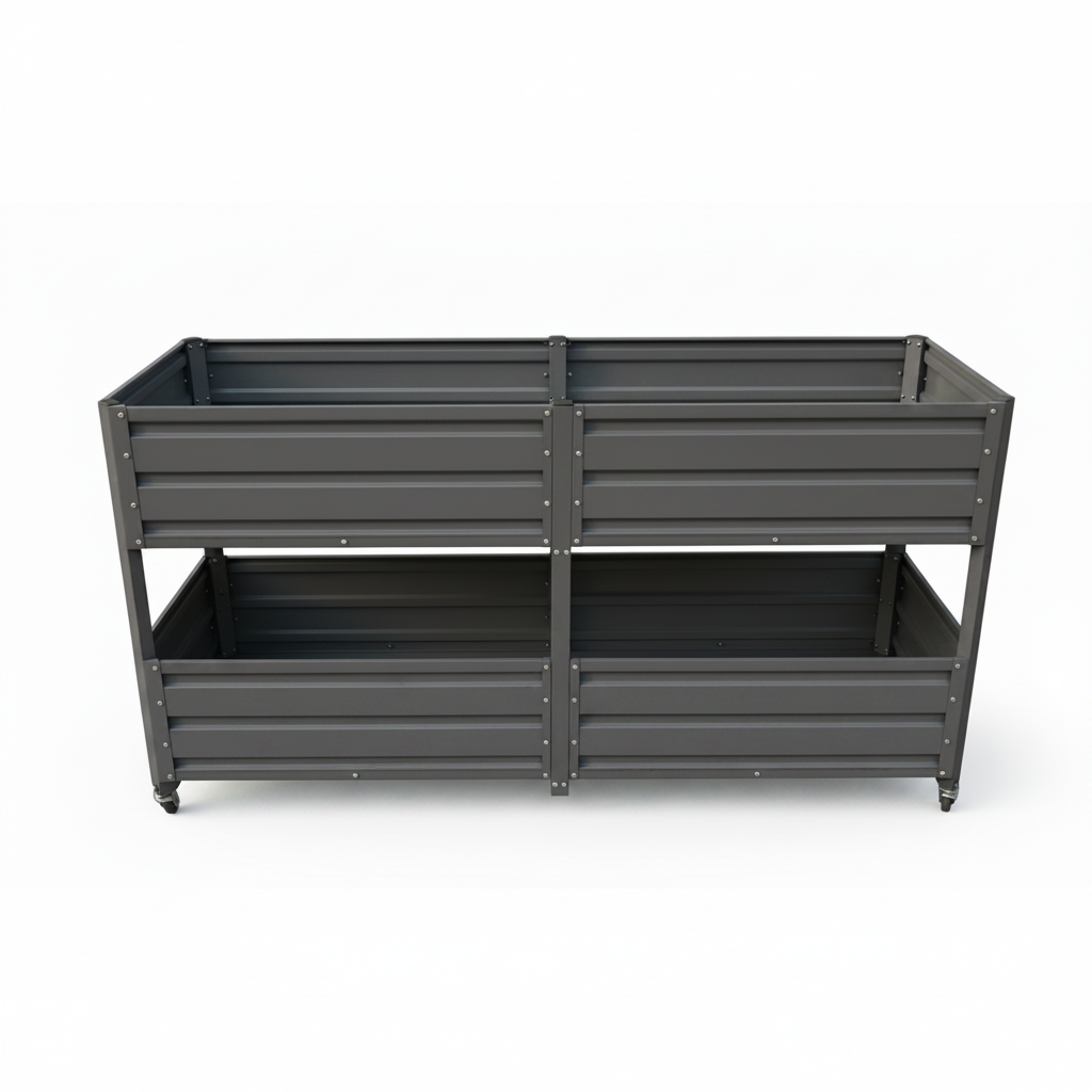 Dual Tier Elevated Metal Raised Garden Bed with Lockable Wheels, Staggered 2-Layer Raised Planter Box for Vegetables Herbs Flowers, Outdoor Patio Backyard Green Planting Bed,Grey image 12