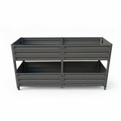 Dual Tier Elevated Metal Raised Garden Bed with Lockable Wheels, Staggered 2-Layer Raised Planter Box for Vegetables Herbs Flowers, Outdoor Patio Backyard Green Planting Bed,Grey image 12