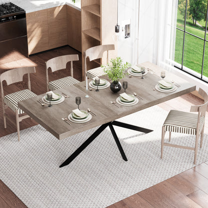 55.11"-70.86"Retro Rectangular Stretch Dining Table, Grey Carole Top With Same Color Embossed Center Plate,With Storage Box,Suitable for dining rooms, kitchens, and living rooms,Grey image 3