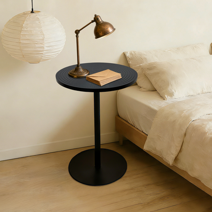Set of 2 Small Round Side Table Wooden Concentric Circles Coffee Table for Two Metal Pedestal Nightstand for Corner Small Space (Walnut Brown & Black) image 7