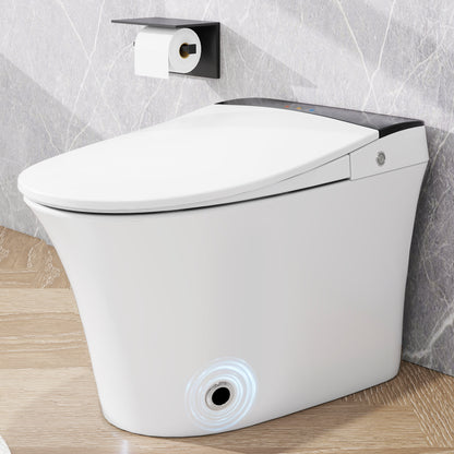 Heated Seat Smart Toilet, One Piece Toilet, Automatic Flush Tankless Toilet without Bidet, with Foot sensor Flush, Blue Night Light, Knob Control, Power Outage Flushing, Soft Close Cover,White image 1