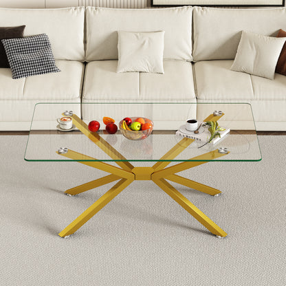 39.37" Rectangular Clear Tempered Glass Coffee Table,Stylish Design with Gold Metal Legs, Coffee Table for Living Room image 2