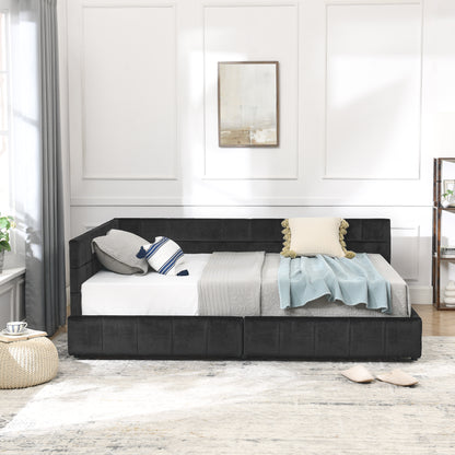 Full Size Storage Upholstered Tufted Bed Frame, Sofa Bed Frame with Comfortable Backrest and Armrests, Full Size Bed for Bedroom, Living Room,Velvet, BLACK(80.5''*59''*29.5'') image 4