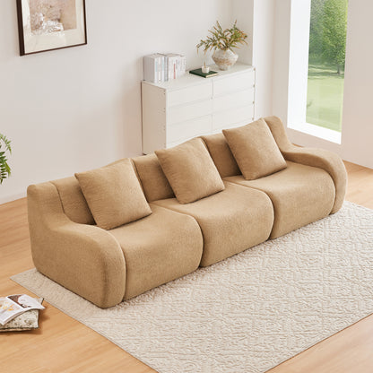 Boneless Sofa,3 Seat High-Quality Teddy Fabric,Anti-Slip Design,No Assembly Curved Armrests Streamlined Design,32D High Density Sponge For Living Rooms Bedrooms Reading Nook,Camel image 2
