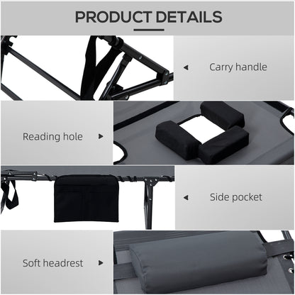 Outsunny 2 Piece Folding Chaise Lounge with 5-level Reclining Back, Outdoor Tanning Chair with Reading Face Hole, Outdoor Lounge Chair with Side Pocket & Headrest for Beach, Yard, Patio, Gray image 5