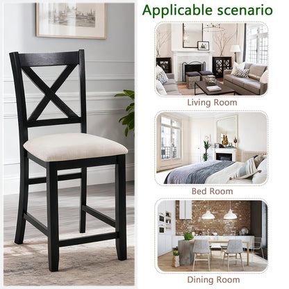 Dining Chairs Only, Wooden Counter Height Dining Chairs Set of 4, Kitchen Chair with Padded Seat, Upholstered Side Chair for Dining Room, Living Room, Kitchen, Black & Beige two tone image 5