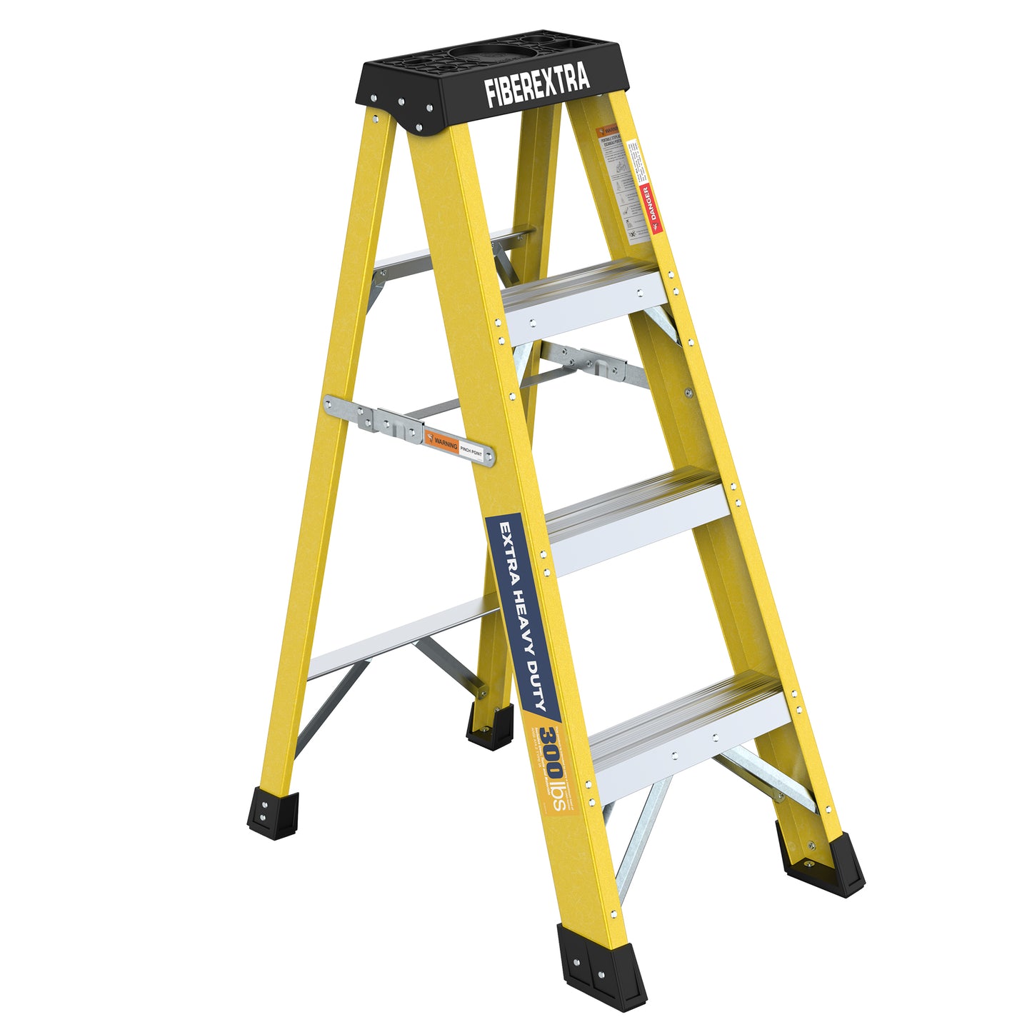 Fiberglass Reinforced Single Side Ladder – Lightweight Non-Conductive Access Ladder 4step Yellow 300 LBS Capacity image 2
