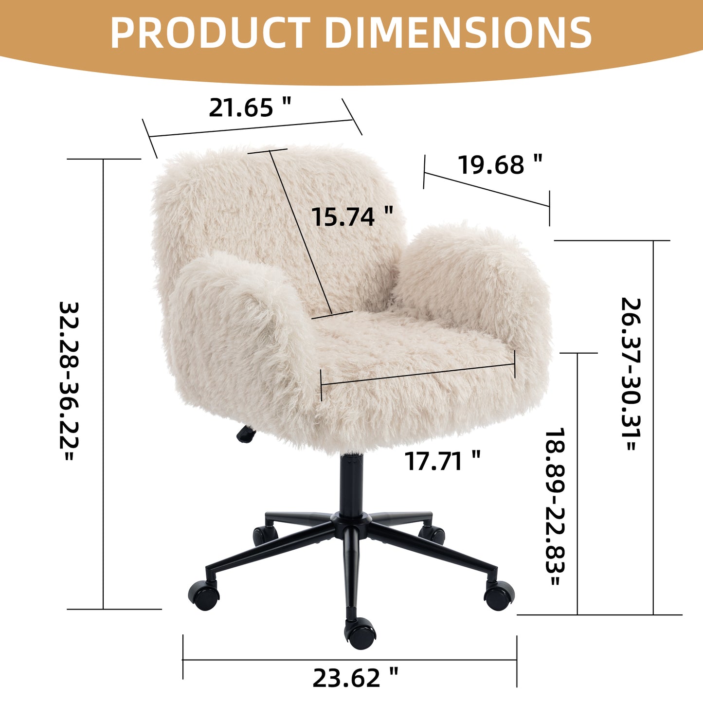 Criss Cross Chair with 5-Gear Adjustable Armrests & Wheels, Ergonomic Thickened Backrest Swivel Desk Chair for Home Office, Vanity, Bedroom and Living Room, Beige Lamb wool image 5