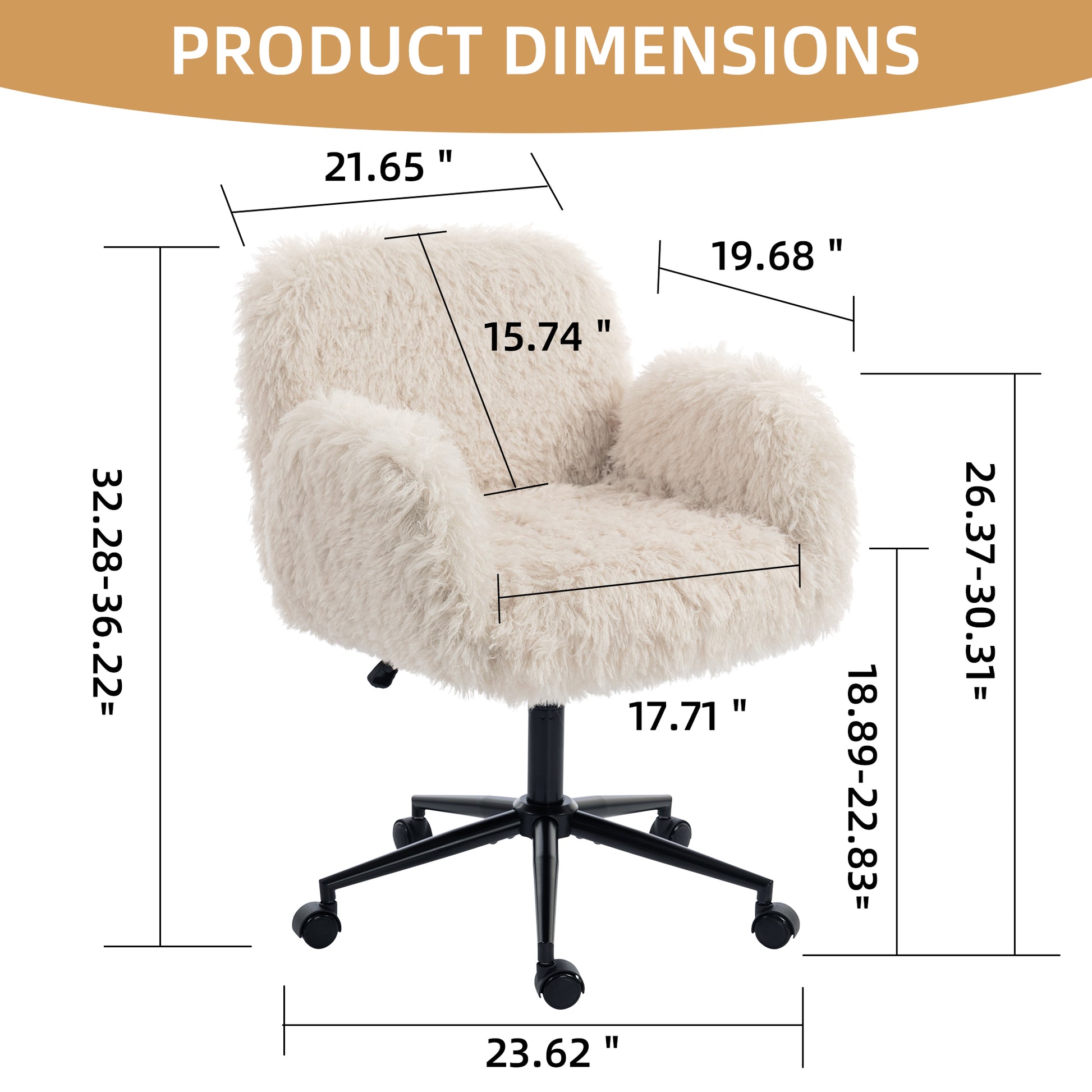 Criss Cross Chair with 5-Gear Adjustable Armrests & Wheels, Ergonomic Thickened Backrest Swivel Desk Chair for Home Office, Vanity, Bedroom and Living Room, Beige Lamb wool image 5