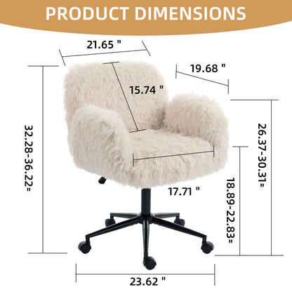Criss Cross Chair with 5-Gear Adjustable Armrests & Wheels, Ergonomic Thickened Backrest Swivel Desk Chair for Home Office, Vanity, Bedroom and Living Room, Beige Lamb wool image 5