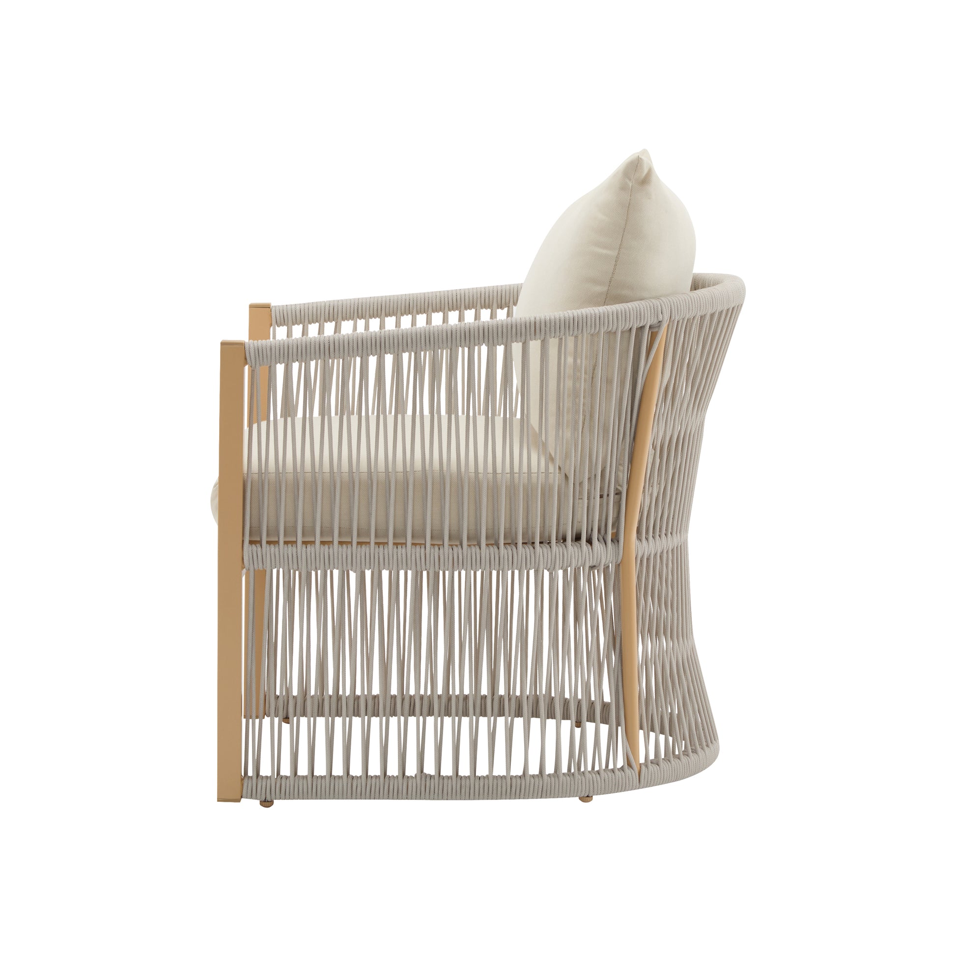 Modern Beige Curved Aluminum Lounge Chair with Stylish Rope-Weave Design and Cushioned Comfort, Perfect for Outdoor Living image 5