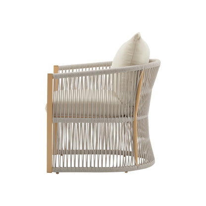 Modern Beige Curved Aluminum Lounge Chair with Stylish Rope-Weave Design and Cushioned Comfort, Perfect for Outdoor Living image 5