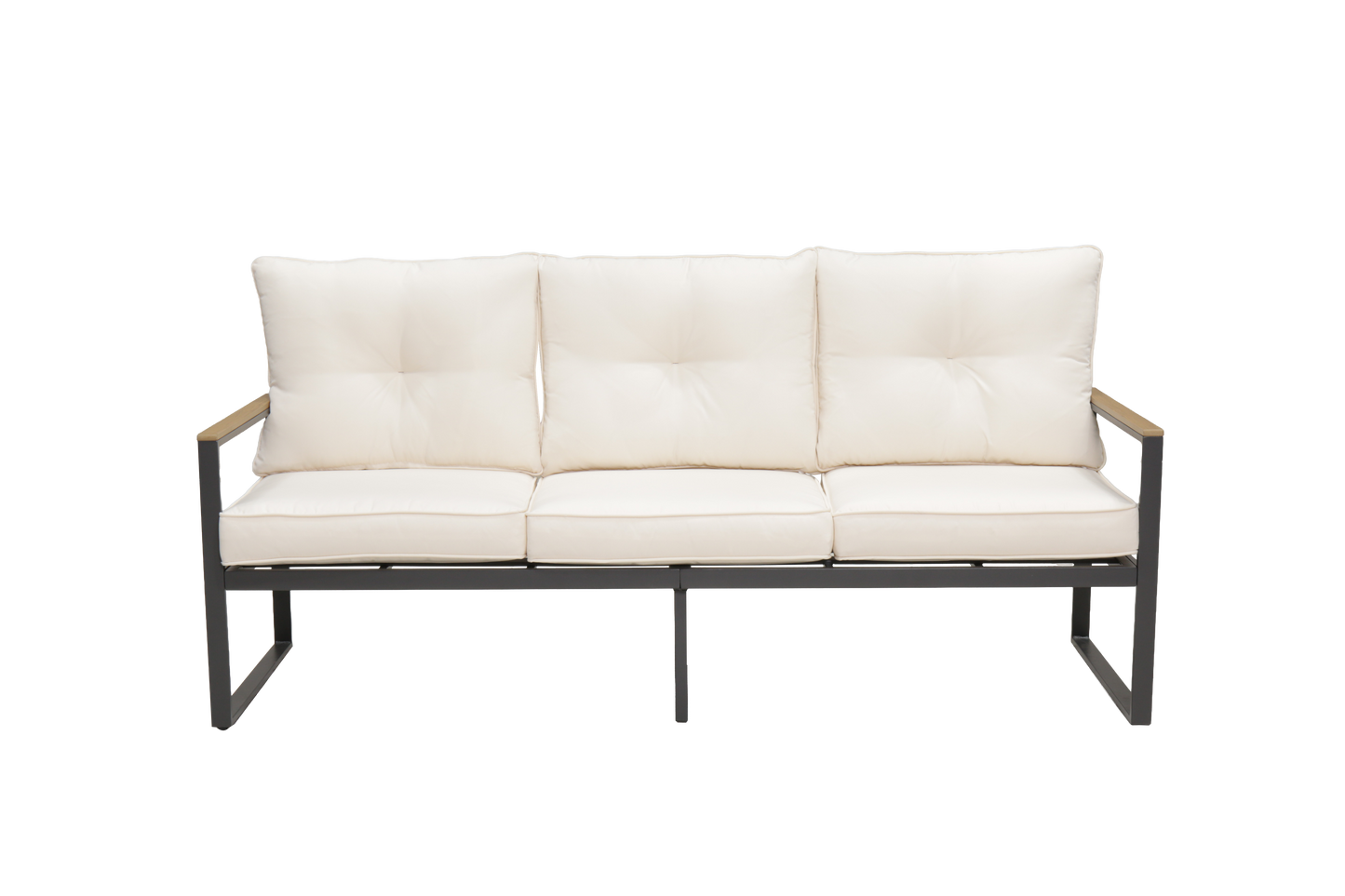 Steel Outdoor Patio Sofa, Steel Metal 3-Seat Couch with Thick Cushions, Patio Conversation Sofa Couch for Deck Garden Poolside, Beige image 7