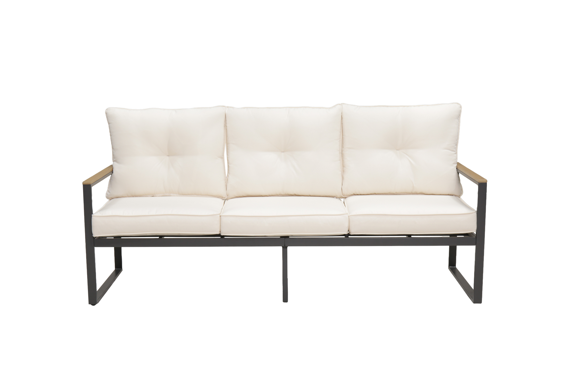Steel Outdoor Patio Sofa, Steel Metal 3-Seat Couch with Thick Cushions, Patio Conversation Sofa Couch for Deck Garden Poolside, Beige image 7