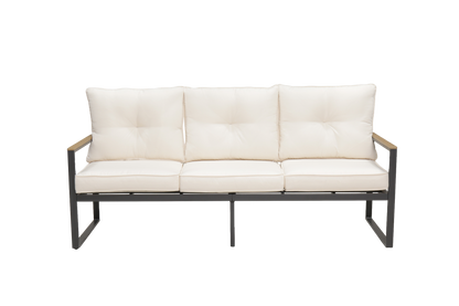 Steel Outdoor Patio Sofa, Steel Metal 3-Seat Couch with Thick Cushions, Patio Conversation Sofa Couch for Deck Garden Poolside, Beige image 7