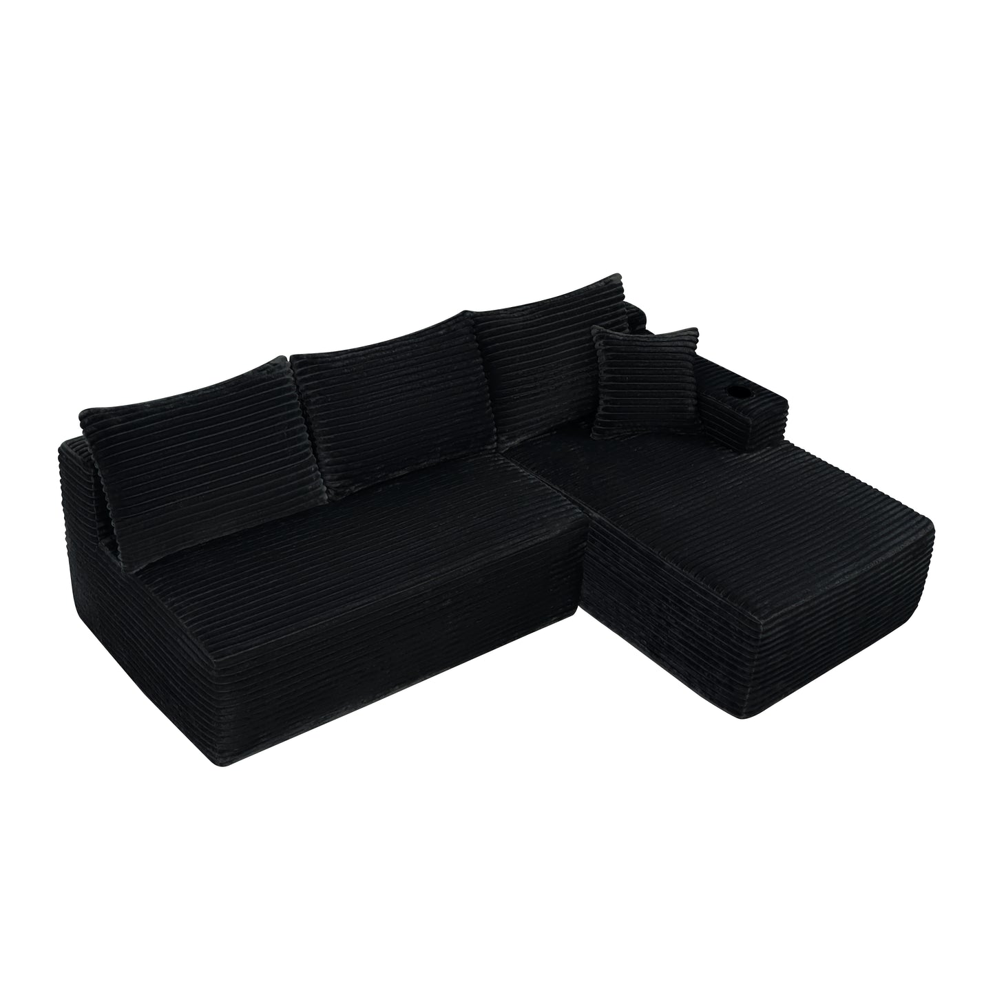 96" Cloud Sectional Couch with L-Shape Chaise,Modern Modular Sofa with Deep Seat, Upholstered Couches for Living Room Bedroom,No Assembly Required and Cup holde, (Plush Fabric),Black image 4