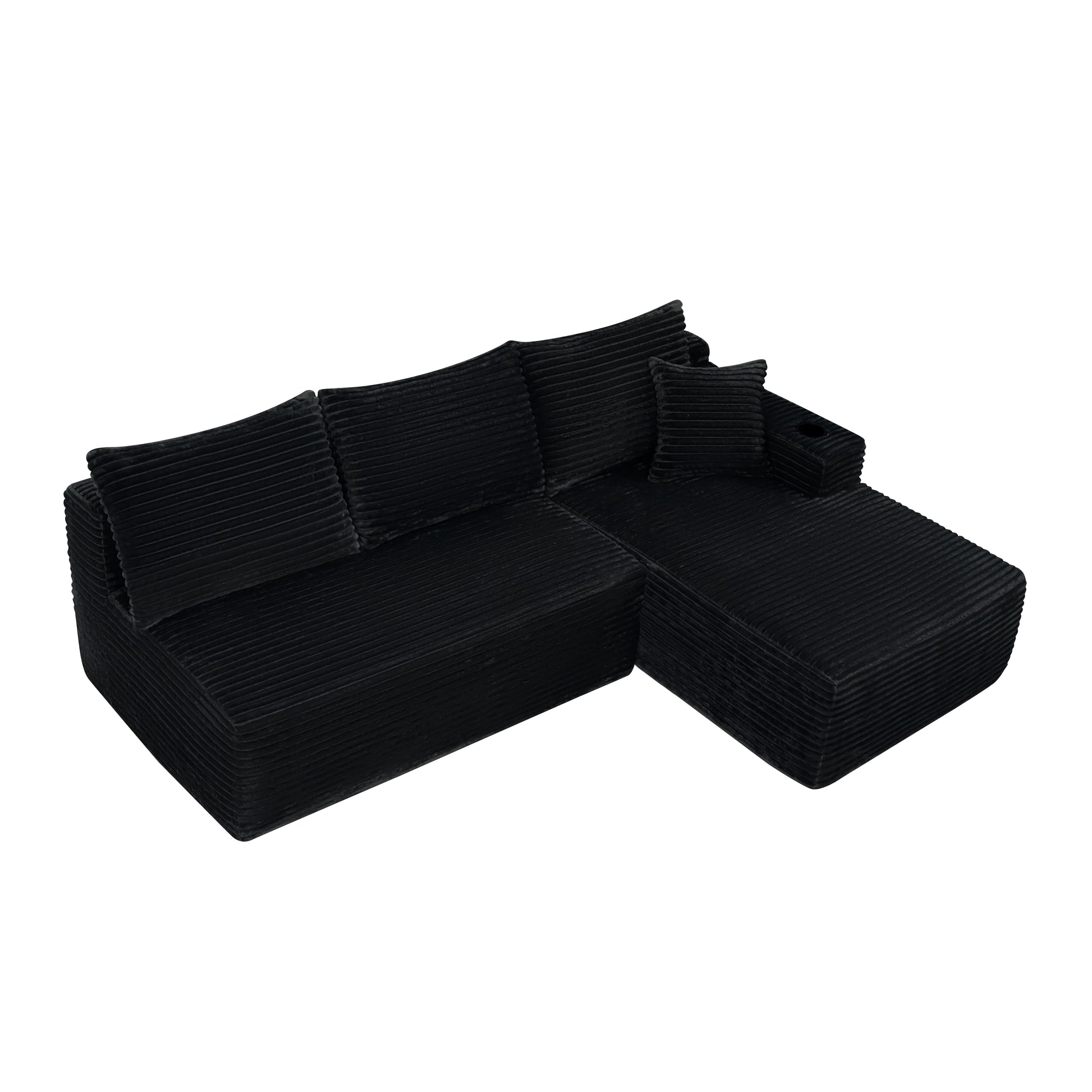 96" Cloud Sectional Couch with L-Shape Chaise,Modern Modular Sofa with Deep Seat, Upholstered Couches for Living Room Bedroom,No Assembly Required and Cup holde, (Plush Fabric),Black image 4