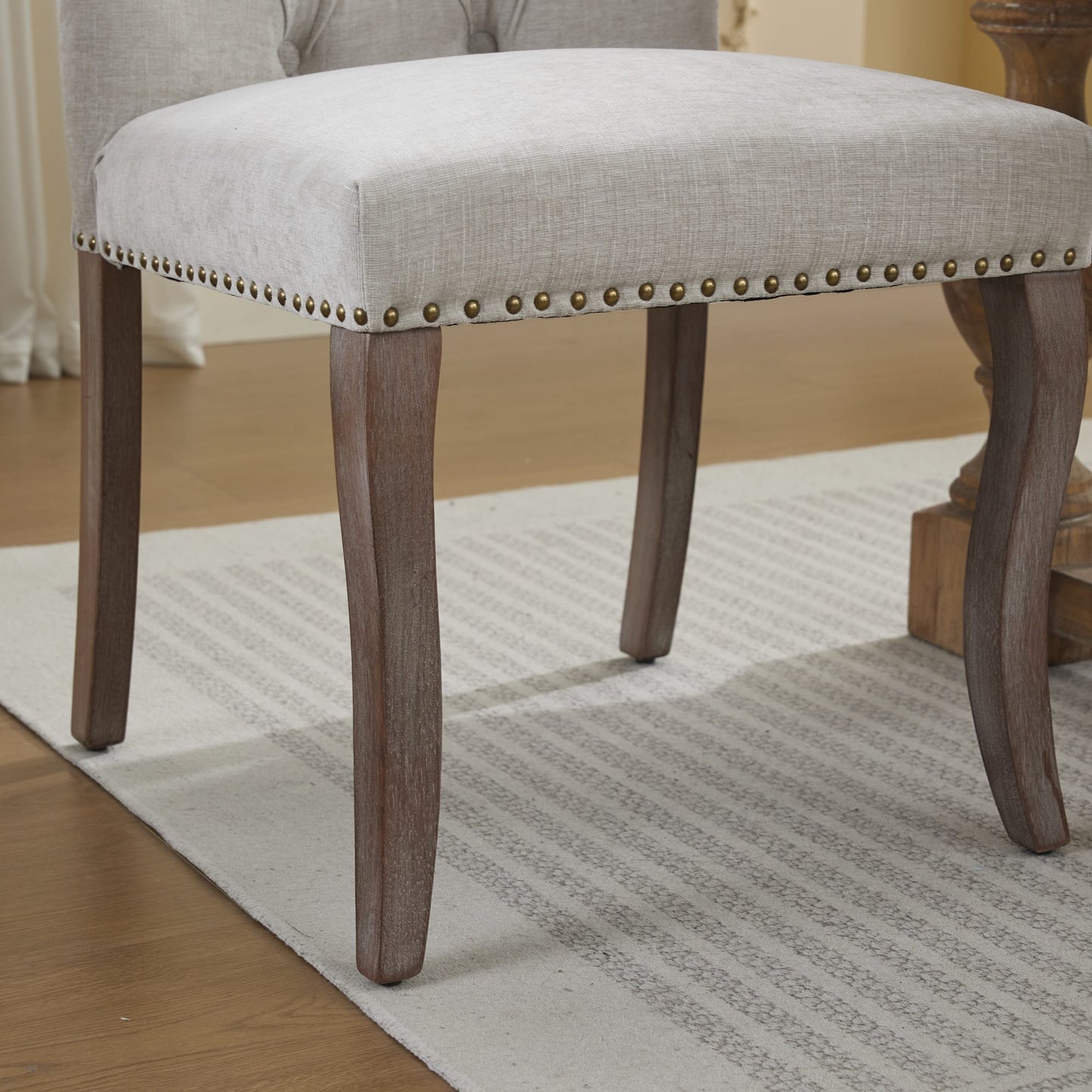 Upholstered Chenille Fabric Accent Dining Chair, Curved Solid Wood Legs, Elegant Tufted Club Dining Room Kitchen Room Dining Chair, Set of 2,Beige,SW1894BG image 12