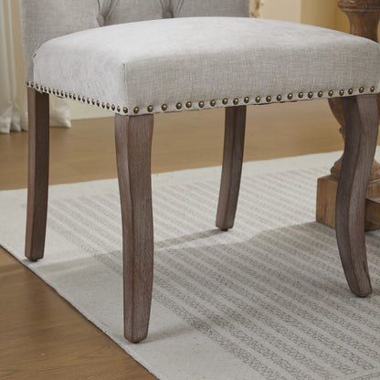 Upholstered Chenille Fabric Accent Dining Chair, Curved Solid Wood Legs, Elegant Tufted Club Dining Room Kitchen Room Dining Chair, Set of 2,Beige,SW1894BG image 12