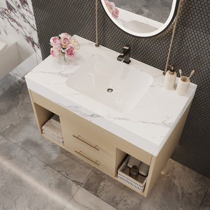 29.9" Modern Floating Bathroom Vanity with Sintered Stone Top Ceramic Undermount Sink Wall-Mounted for Small Bathrooms, Apartment image 1