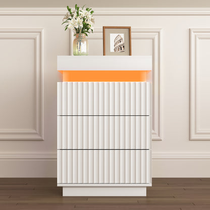 (Set of 2) White Nightstand Set of 2 with Charging Station & LED Lights, Fluted Wave Panel Bedside Table with Sliding Top Hidden Storage, Night Stand for Bedroom Living Room image 12