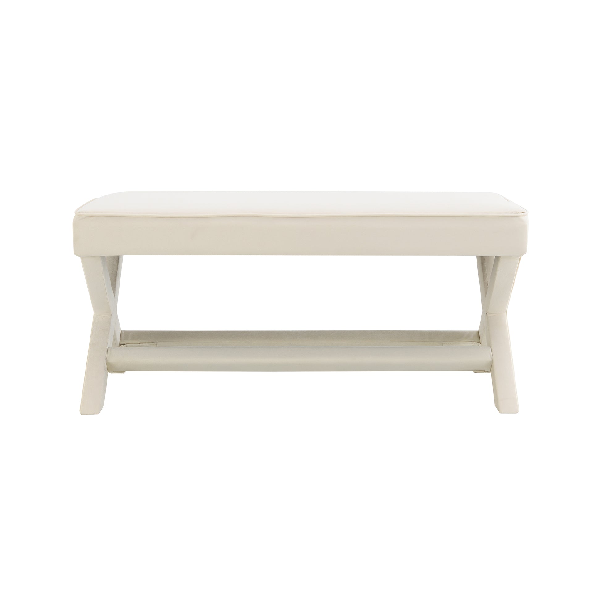 Comfort Double Bench Upholstered in Velvet Fabric,Stool with Stylish X-Crossed Legs,Comfort Cushion with piping,Velvet Beige image 3