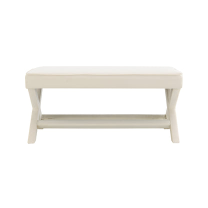 Comfort Double Bench Upholstered in Velvet Fabric,Stool with Stylish X-Crossed Legs,Comfort Cushion with piping,Velvet Beige image 3