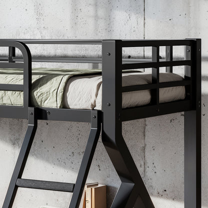Twin XL over Queen Bunk Bed with ladders, Metal Bunk Bed with Full Upgraded Support Slats, Low Profile Bunk Bed, Black image 5
