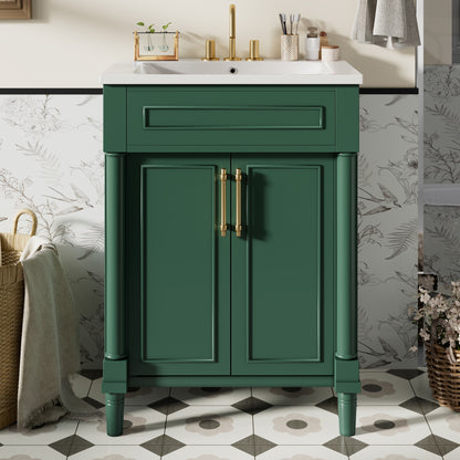 24" Bathroom Vanity with Integrated Ceramic Sink, Bathroom Cabinet with 2 Doors, Single Sink Bathroom Vanity for Small and Medium Restroom image 1