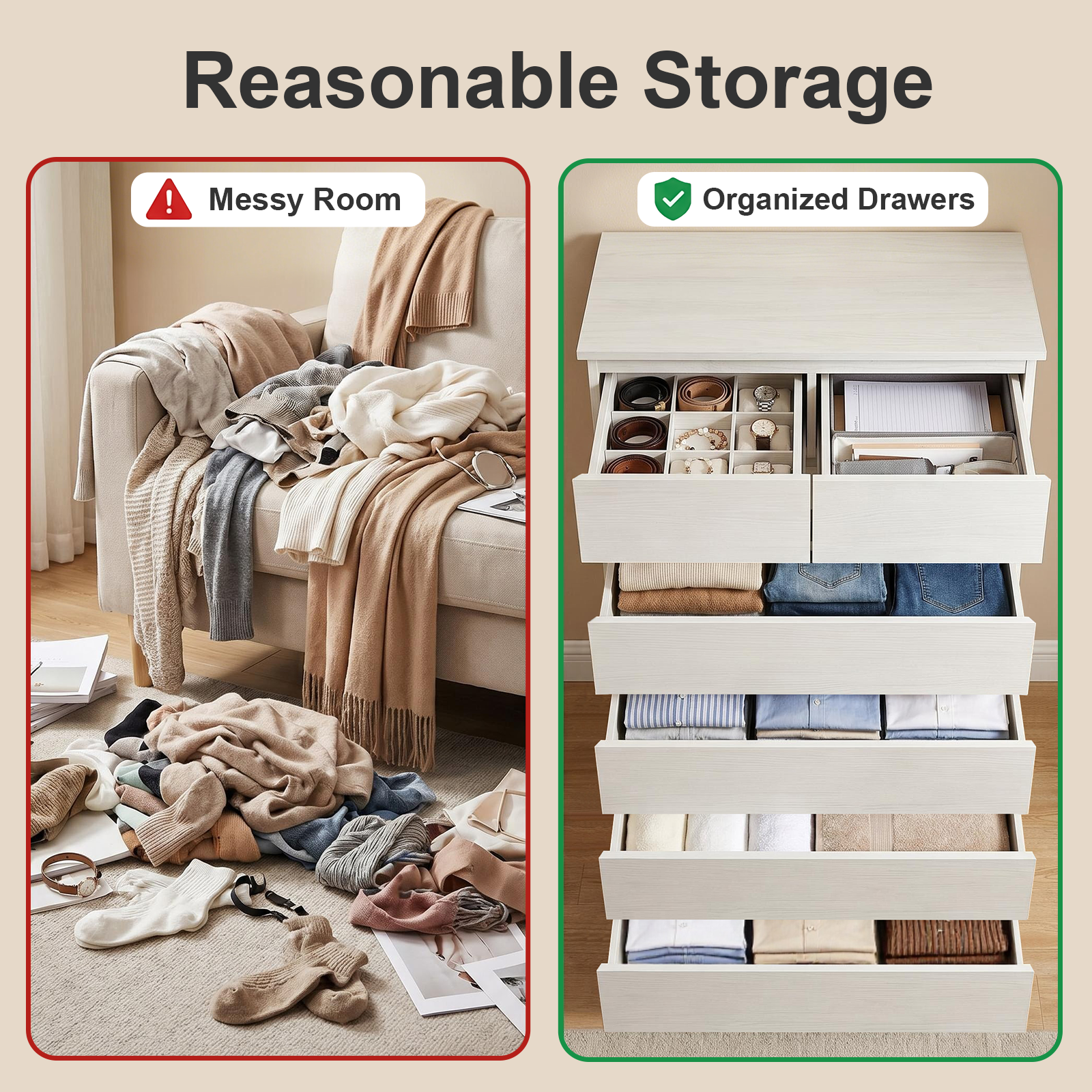 6 Drawers Dresser for Bedroom, Tall Dresser for Bedroom, Modern Chest of Drawers with Concealed Handles, Vertical Wood Storage Cabinet for Bedroom, Living Room, Entryway, White image 7