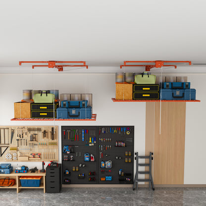 Orange Overhead Garage Storage Rack 4x8 FT for High Ceilings 10-12 FT, 350LBS Capacity All-Steel Construction with Safety Lock (Installation Required, Heavy-Duty Garage Organizer) image 2