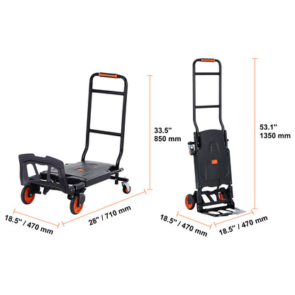 Aluminum Hand Truck, 2 in 1, 300 lbs Load Capacity, Heavy Duty Industrial Convertible Folding Hand Truck and Dolly, Utility Cart Converts from Hand Truck to Platform Cart with Rubber Wheels image 11