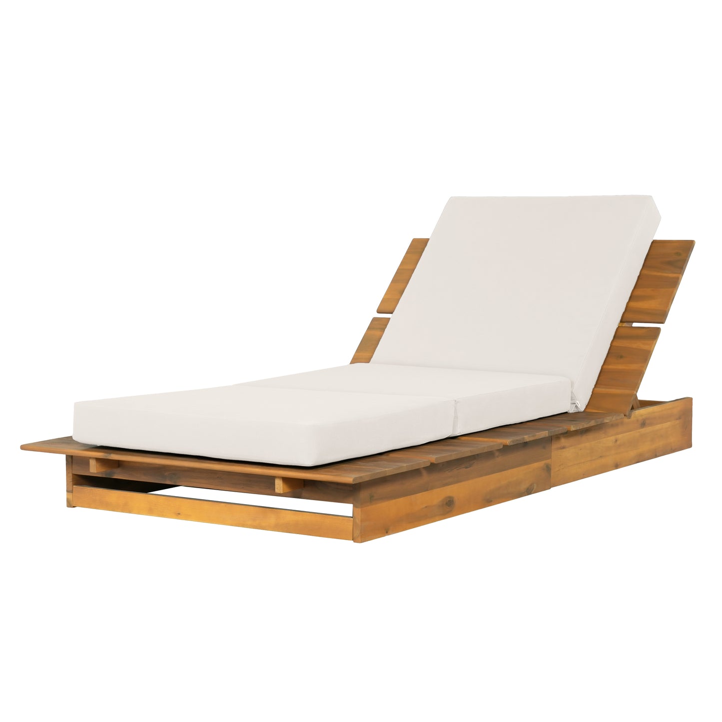 Acacia Wood Chaise Lounge with 4" Thick 3-Fold Cream Movable Cushion – Wide Teak Finish Patio Lounger, 3-Position Recliner, 400 lbs Capacity image 8