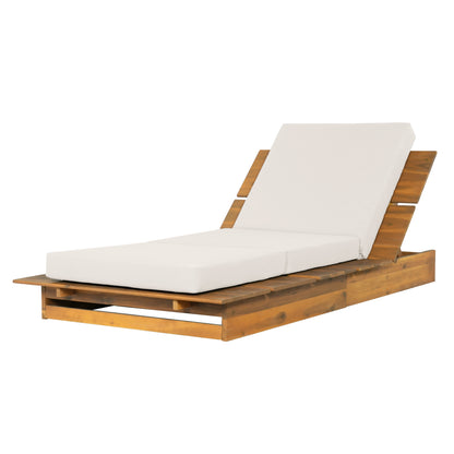 Acacia Wood Chaise Lounge with 4" Thick 3-Fold Cream Movable Cushion – Wide Teak Finish Patio Lounger, 3-Position Recliner, 400 lbs Capacity image 8