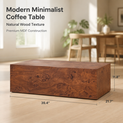 Premium Burl Walnut Veneer MDF Cube Table, Height Adjustable Multi-purpose Coffee Side End Table for Living Room, 39.4"×21.7"×11.8", No Extra Items Included image 2