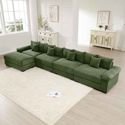 170"Oversized Cloud Modular L-Shape Sectional Couch,Soft Corduroy Fabric, With An Ottoman,Deep Seat Wide Armrests,Ergonomic Design,12 Throw Pillows, Easy Assembly,For Living Rooms Studies,Green image 1