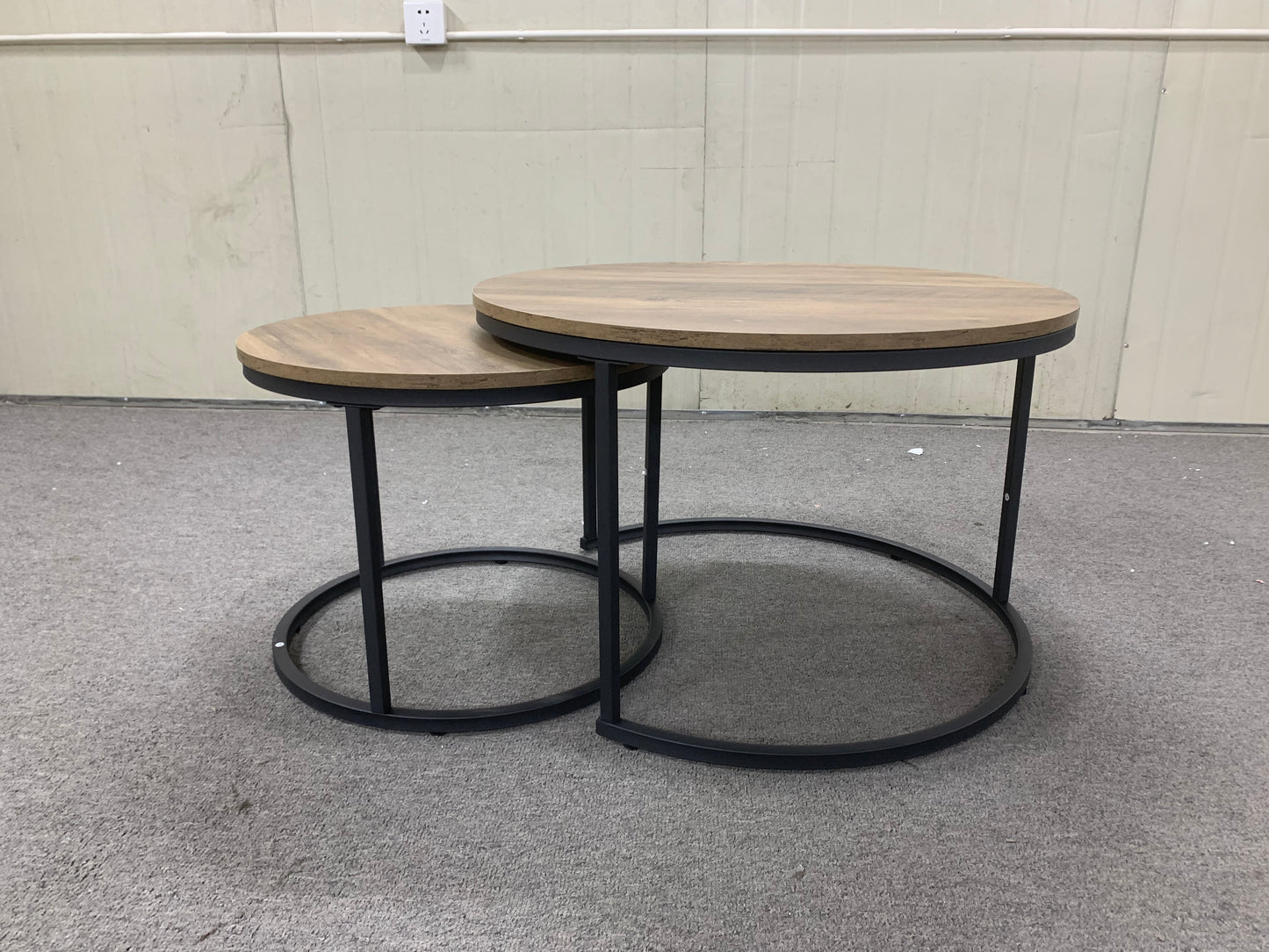 27.6" Nesting Coffee Table Set of 2, Round Coffee Table Wood Marble Pattern Top with Sturdy Metal Frame, End Table Side Tables for Living Room Bedroom Balcony Yard (Brown) image 2