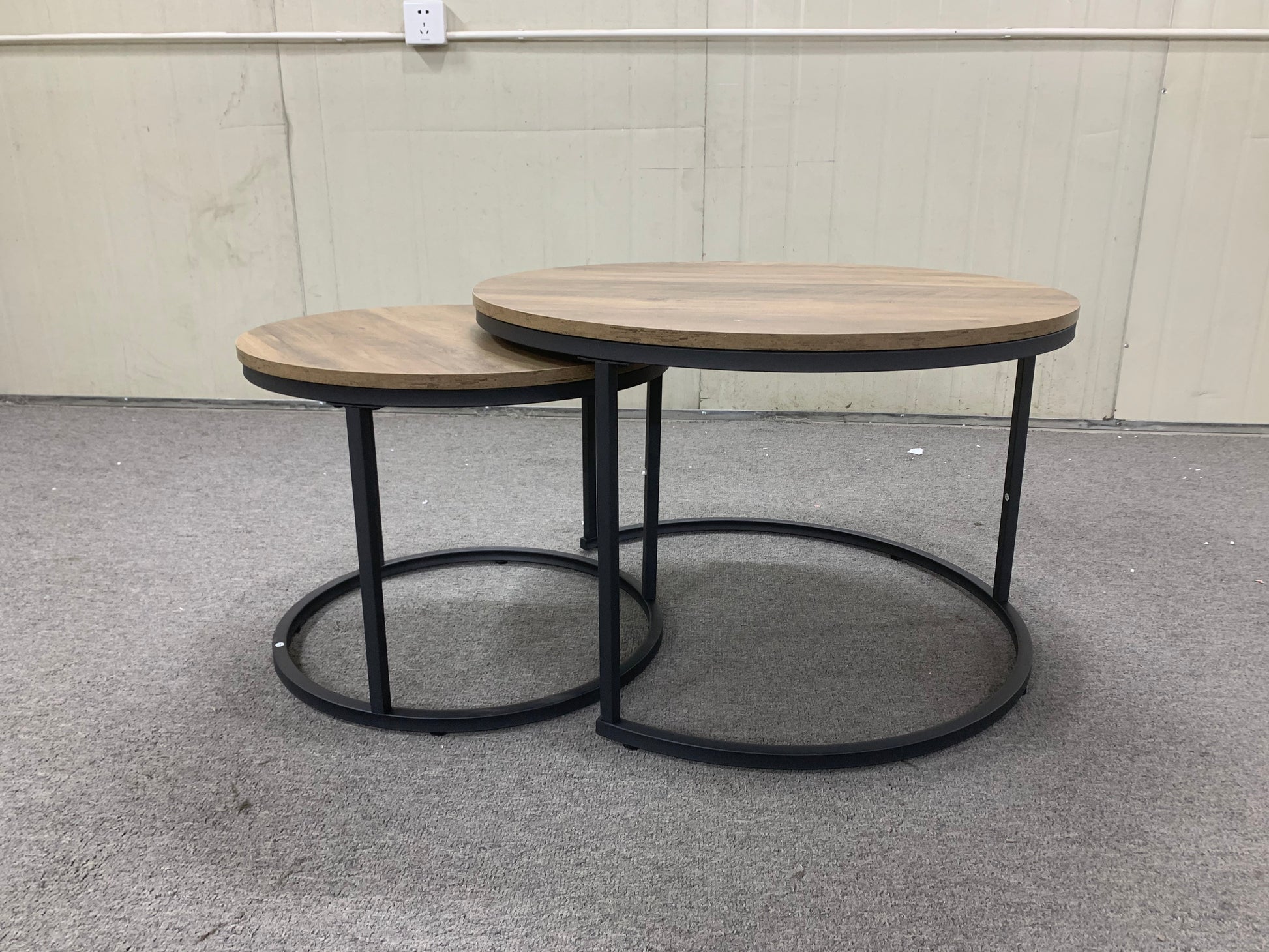 27.6" Nesting Coffee Table Set of 2, Round Coffee Table Wood Marble Pattern Top with Sturdy Metal Frame, End Table Side Tables for Living Room Bedroom Balcony Yard (Brown) image 2