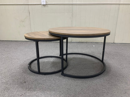 27.6" Nesting Coffee Table Set of 2, Round Coffee Table Wood Marble Pattern Top with Sturdy Metal Frame, End Table Side Tables for Living Room Bedroom Balcony Yard (Brown) image 2