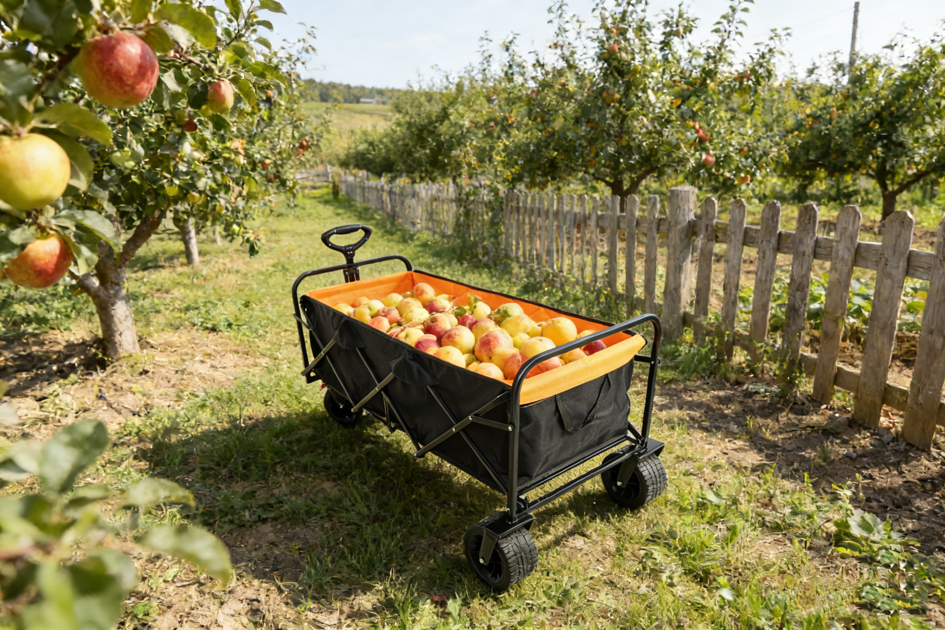 Big large capacity Folding cart Extra Long Extender Wagon Cart Folding Wagon Garden Shopping Beach Cart (black + orange) image 11