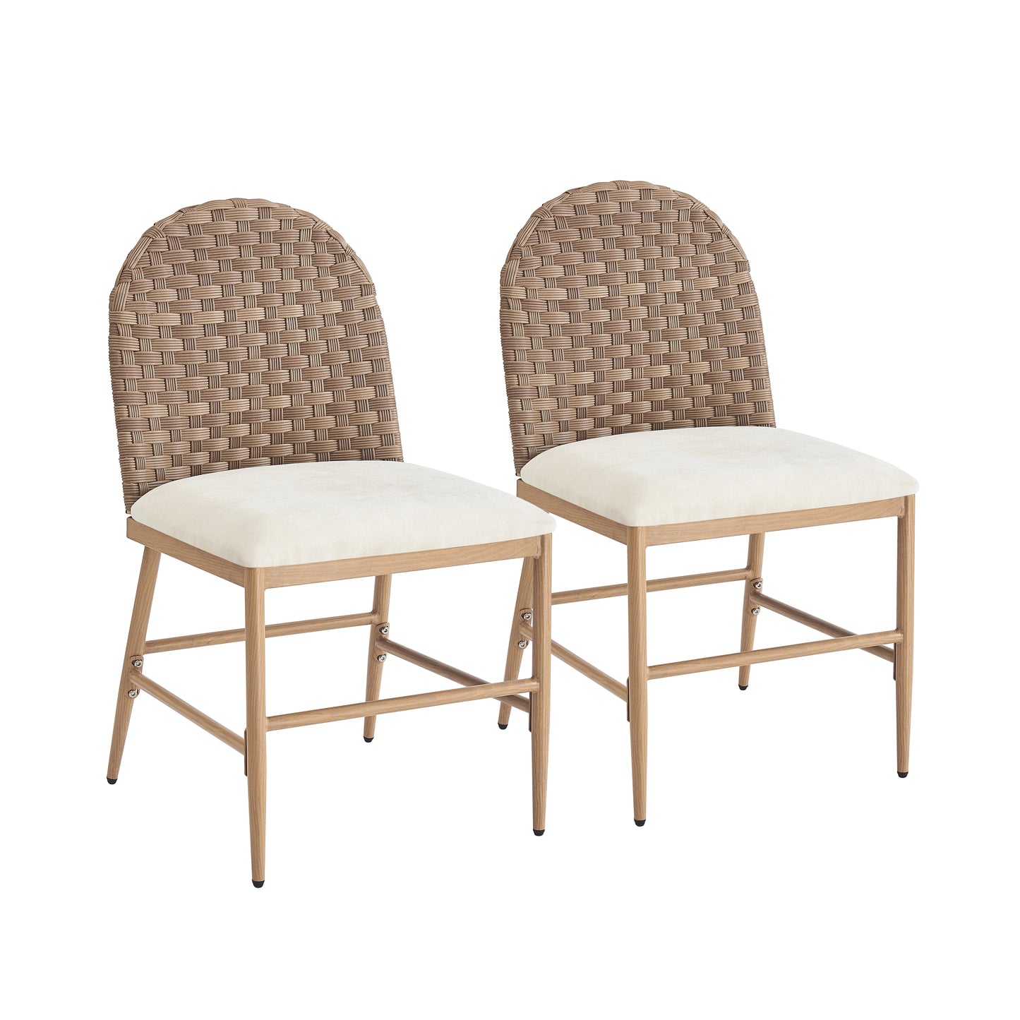 Farmhouse Dining Chairs Set of 2, Upholstered Kitchen Chairs Armless Iron Side Chair with rattan Backrest for Dining Room,Restaurant,Brown image 6