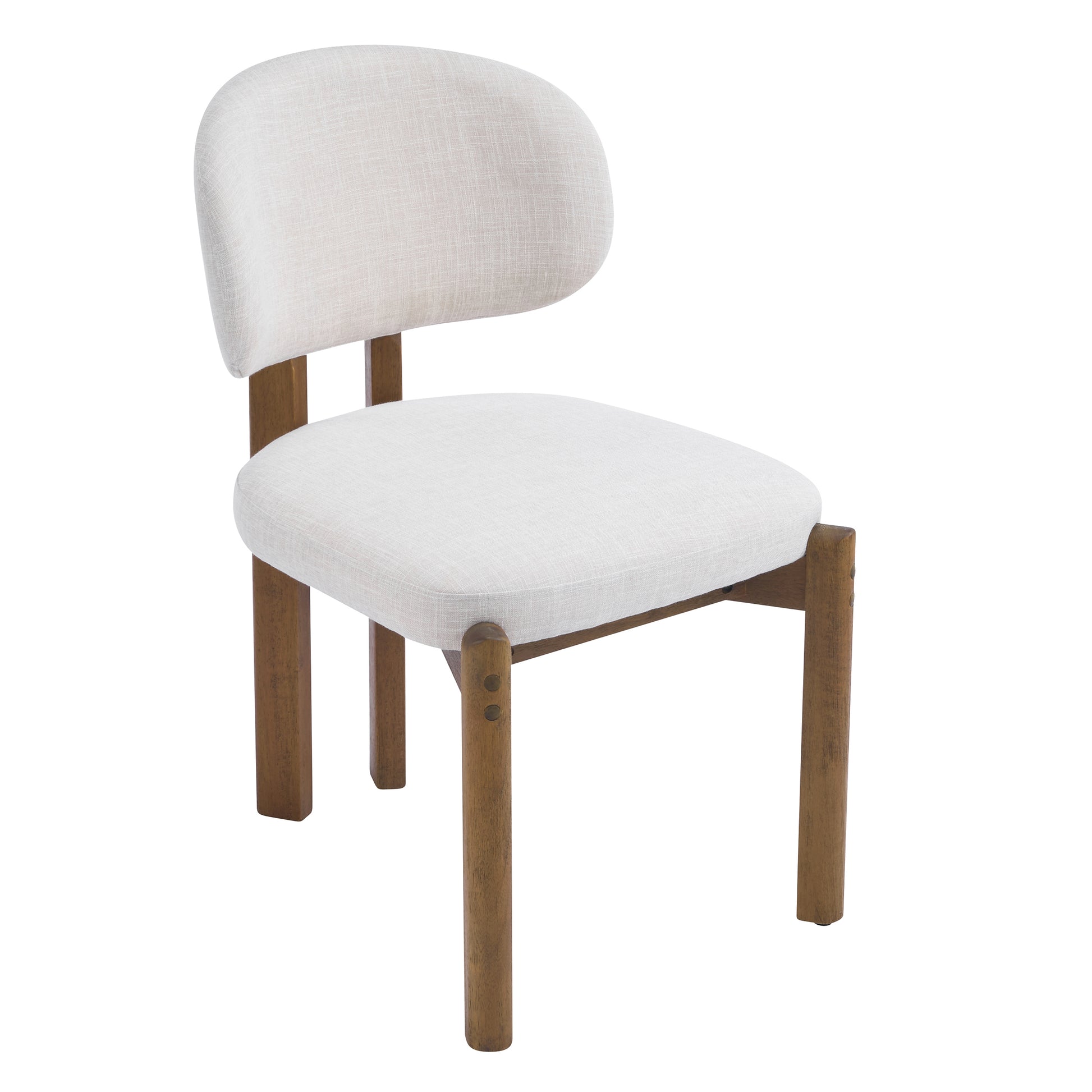 Beige Upholstered Mid-Century Walnut Finished Frame Dining Chairs (Set of 2) image 7