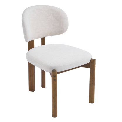 Beige Upholstered Mid-Century Walnut Finished Frame Dining Chairs (Set of 2) image 7