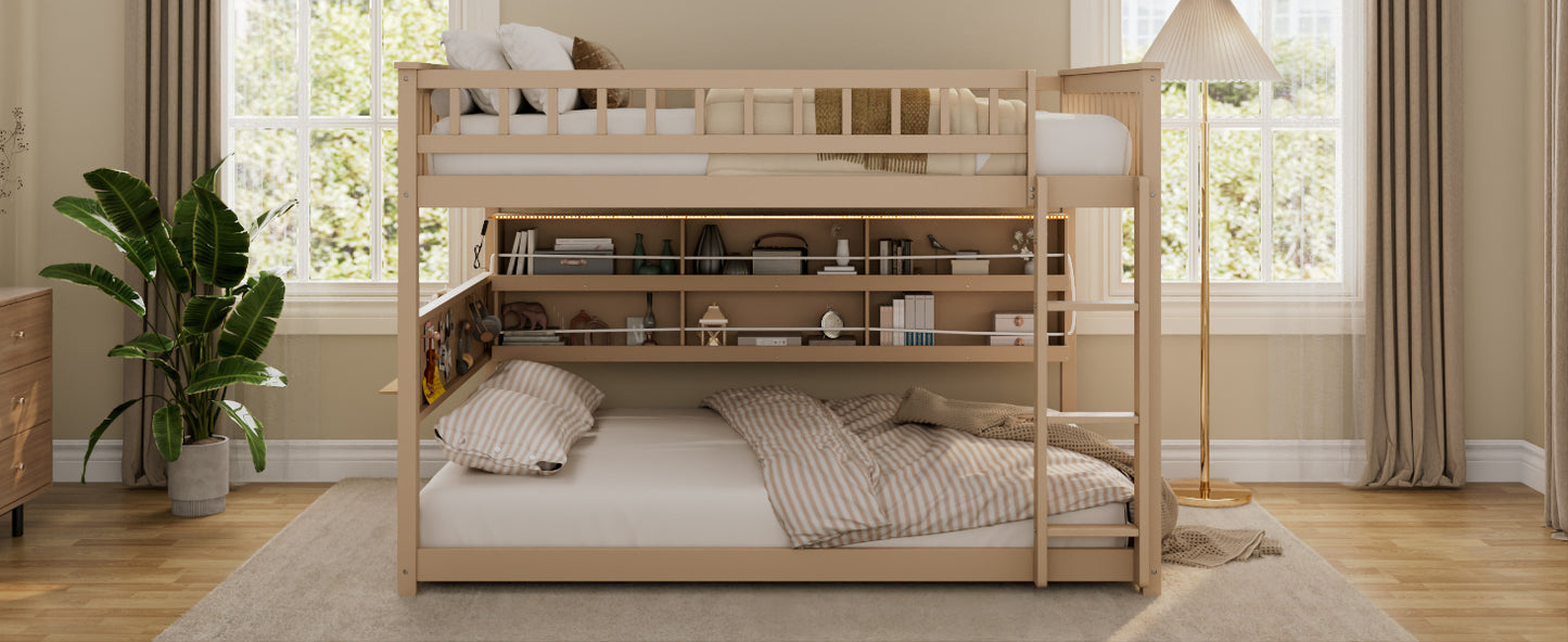 Full over Full Bunk Bed with Integrated Shelving, Color-Changing Lights and Pegboard, Beige image 7