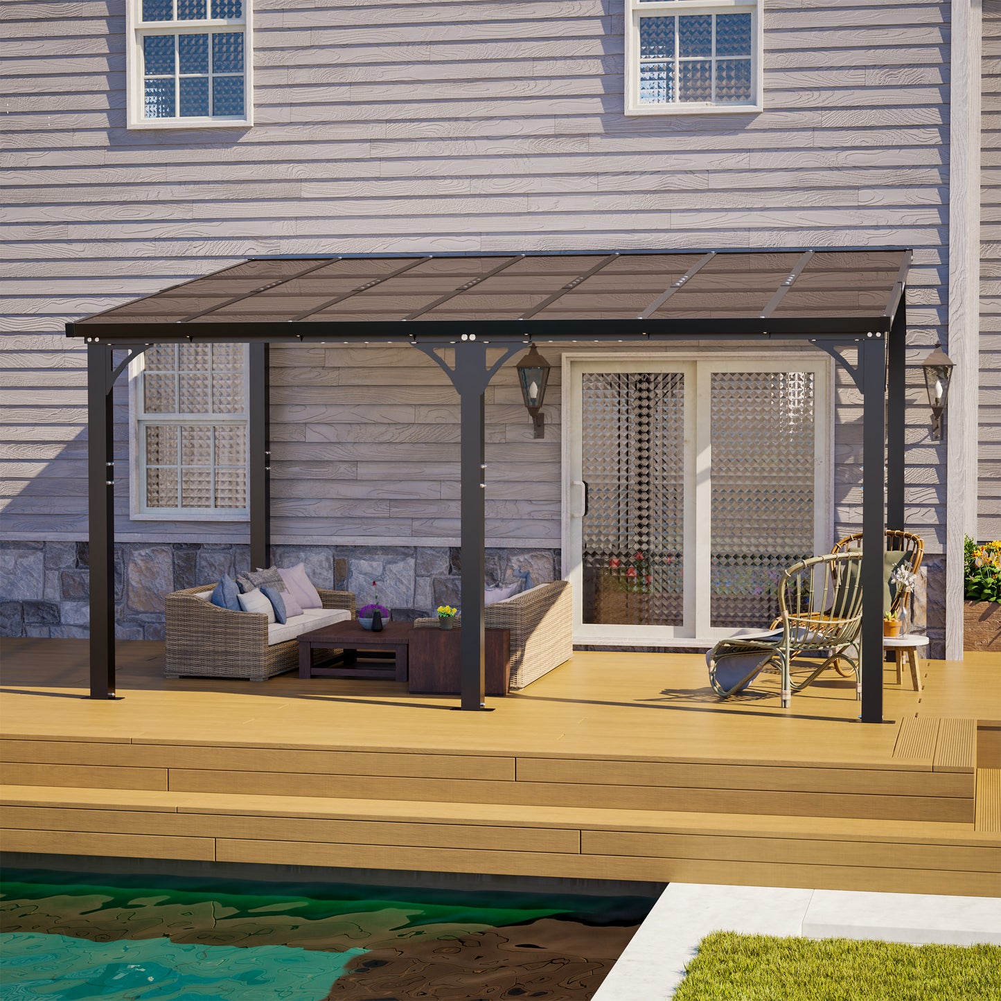 14x10 FT Hardtop Gazebo, Heavy Duty Outdoor Pergola with Tinted Polycarbonate Roof, UV & Snow Resistant, Rustproof Aluminum Frame – For Patio, Backyard, Garden, Carport image 11