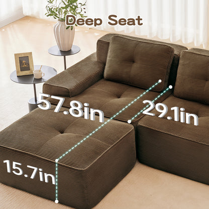 82" Modern L-Shaped Modular Sectional Sofa for Living Room, Corduroy Fabric, 2-Seater Couch with Deep Seat, Pearl-like piping, Tufted Design, No Assembly, Anti-slip Design​, Brown image 4