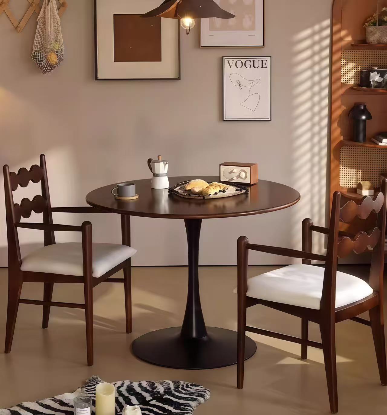 (Walnut Color) Round Table, ∅31.5'' Modern Dining Table, Dining Table,MDF Top and Steel Base Tulip Round Kitchen Table,Kitchen Table, Mid Century Coffee Table for Living Room, Oval Dining Table image 11