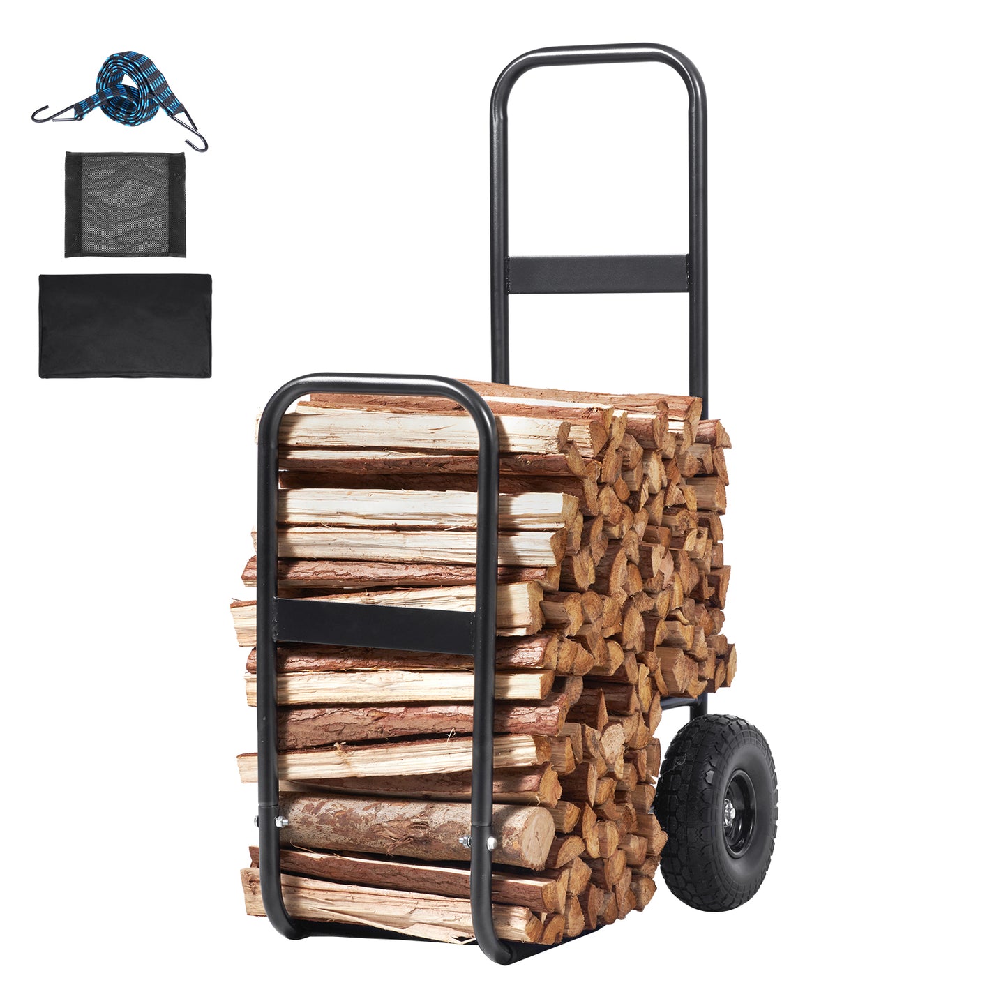 Firewood Log Cart, 250 lbs Capacity, Outdoor and Indoor Wood Rack Storage Mover with PU Wheels & Waterproof Cloth, Heavy Duty Steel Dolly Hauler, Firewood Carrier for Fireplace, Fire Pit, Black image 1